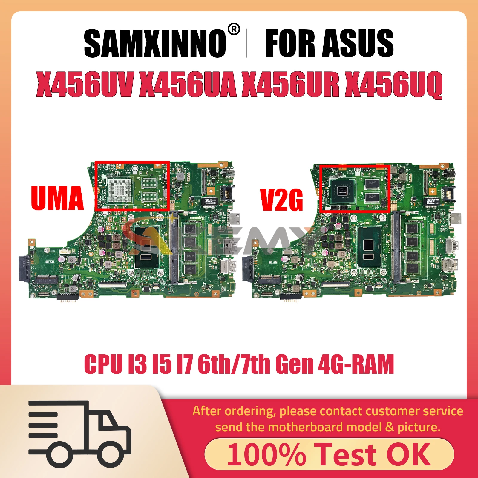 X456UV Notebook Mainboard X456UA X456UR X456UQ X456UVK X456UJ A456U F456U X456UQK Laptop Motherboard CPU I3 I5 I7 6th 7th 4G-RAM