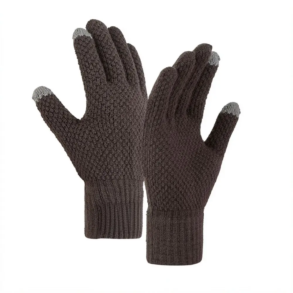 Outdoor Sports Mens Knitted Gloves Thick Thermal Fleece Lined Windproof Touchscreen Function Winter Cold Weather Driving Mittens