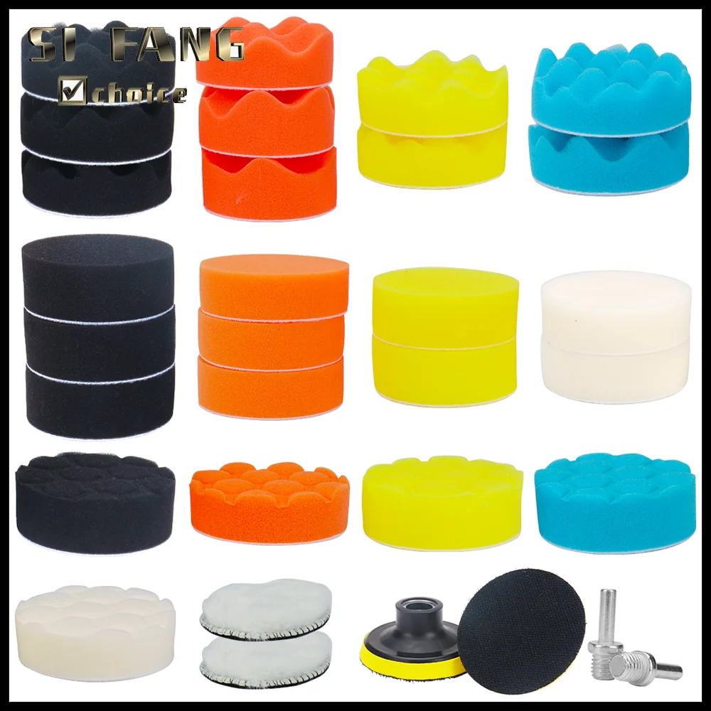 

31Pcs 3 Inch Car Polishing Pad Set Wool Buffing Pads with Drill Adapter Backing Plates Auto Detailing Kit for Car Waxing Scratch