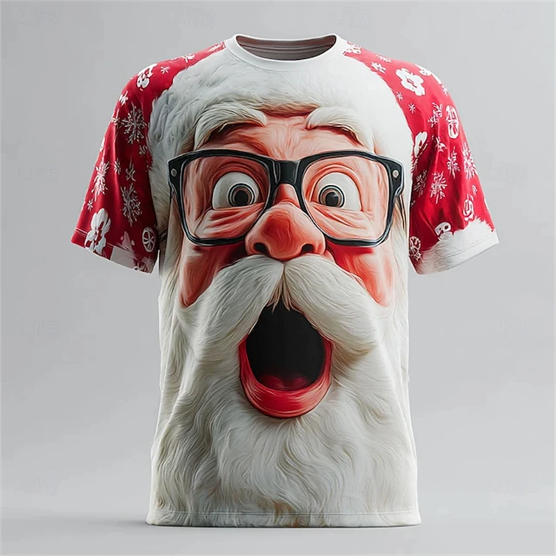 

Men's printed T-shirts sell well on Christmas Day, short sleeved men's fashion 2026 funny Santa Claus y2k clothes