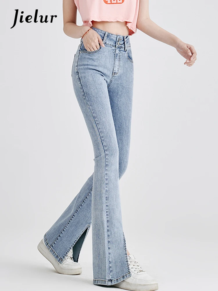 Jielur New High Waist Street Chicly Jeans Woman Autumn Casual Loose Fashion Jeans Female Baby Blue Slim Straight Pants Female