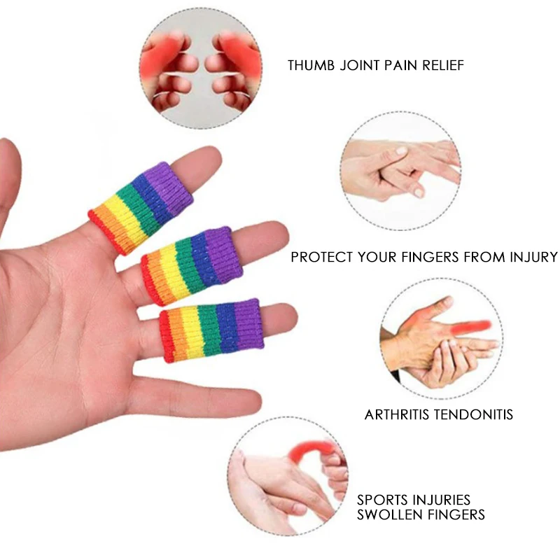 10Pcs Rainbow Finger Sleeve Knitted Elastic Protective Case Outdoor Basketball Volleyball Prevent Injuries Hand Protection Tools