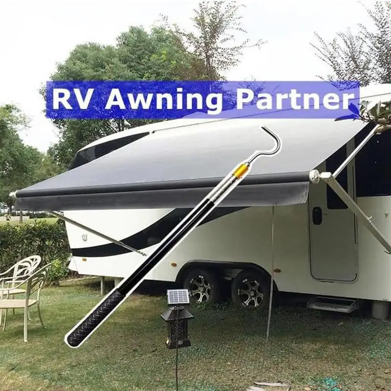 RV Awning Opener Non Slip Metal Retractable RV Awning Pole Portable Multi-Section Locking Pull Rod With Rubber Handle