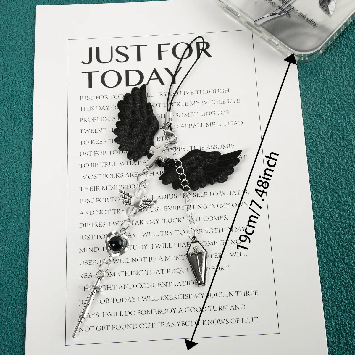 تصميم جديد 1 قطعة y2k نمط الأسود الجناح الصليب الخرز الهاتف المحمول سحر الأزياء سلاسل المفاتيح الحبل الهاتف المحمول ملحقات للتزيين #5