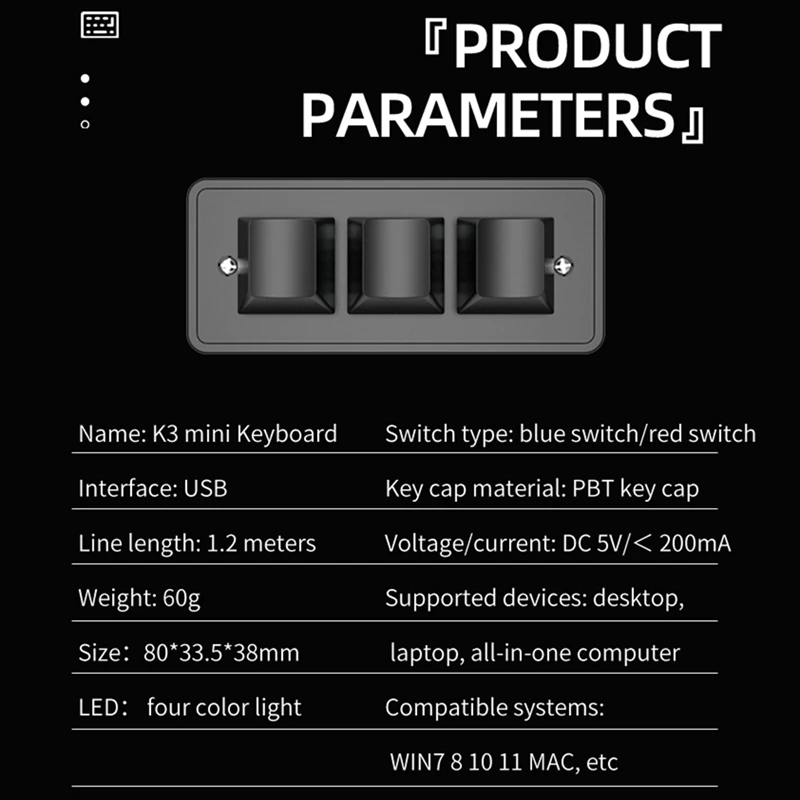 APAYADO Custom Mini Keypad 3 Keys Programming Macro Keyboard Copy Paste Cut USB Mechanical Keyboard For Office Games