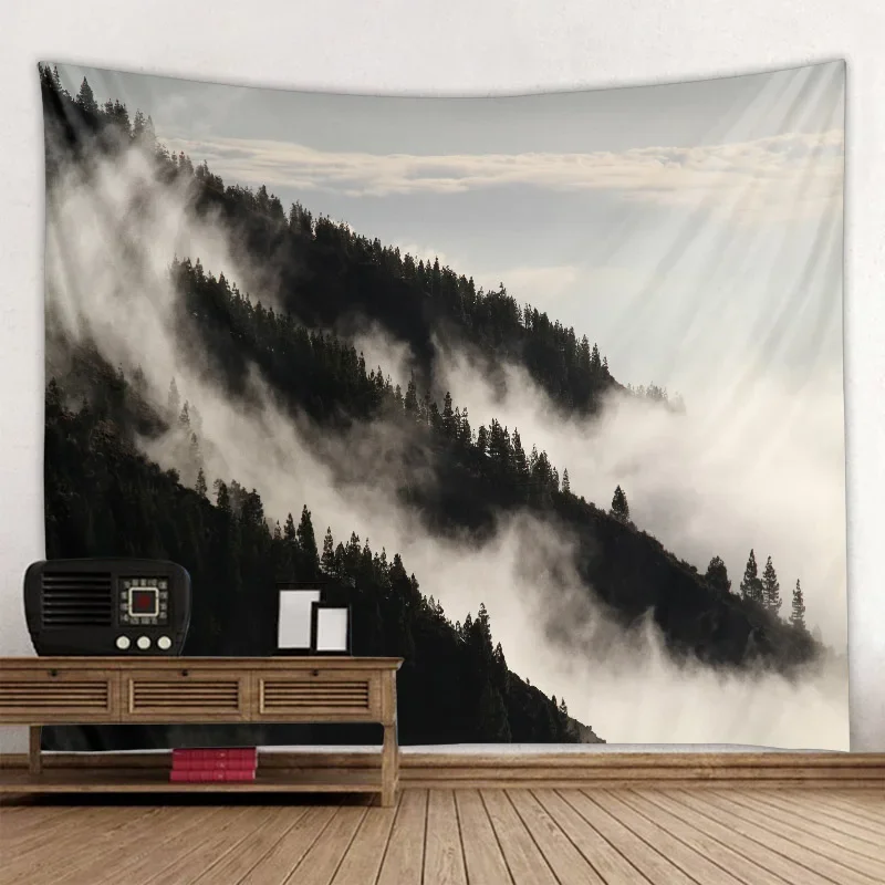 Fog Forest Tapestry Natural Landscape Wall Hanging Aesthetics Room Decoration Home Wall Decor Background Fabric Yoga Sheets