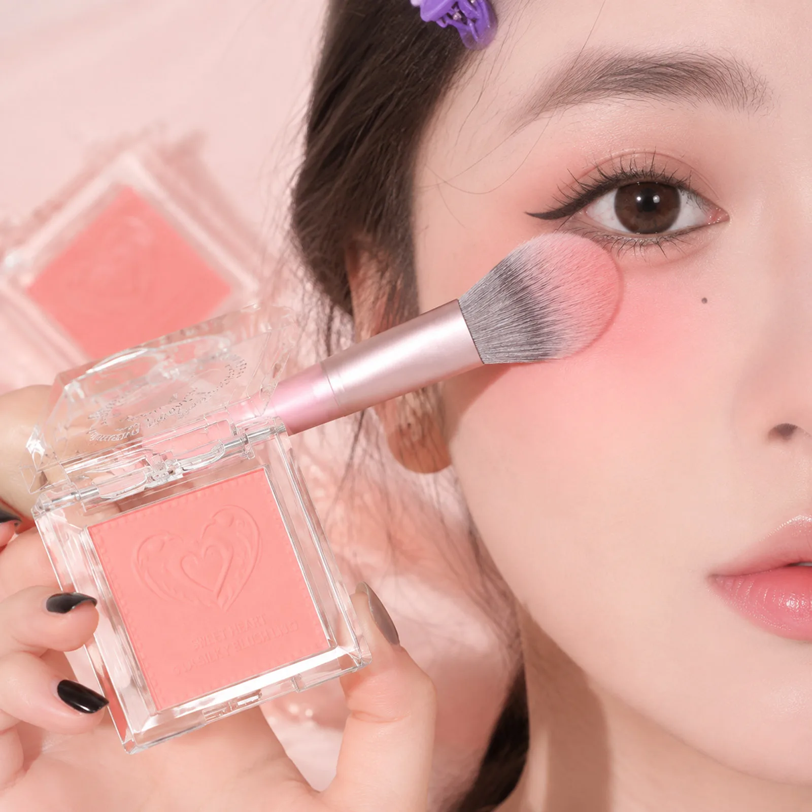 Embossed Cheekmark Blush Palette Soft Pink Powder Natural Waterproof Long Lasting Face Makeup High Pigment