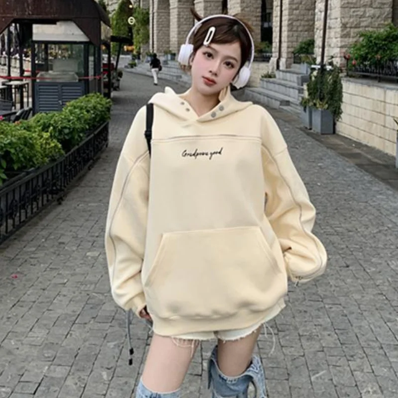 

Women's Hooded Sweatshirt Winter Clothing Warm 2023 American Loose New Fashion Hoodles Zipper Embroidered Long-Sleeved Pullover