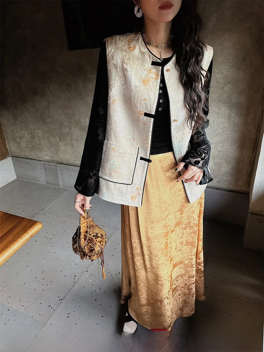 

Новая шелковая юбка Sanji Bla Flower в китайском национальном стиле, А-силуэт, женская, с высокой талией, длинная, 2025, новая модная коллекция