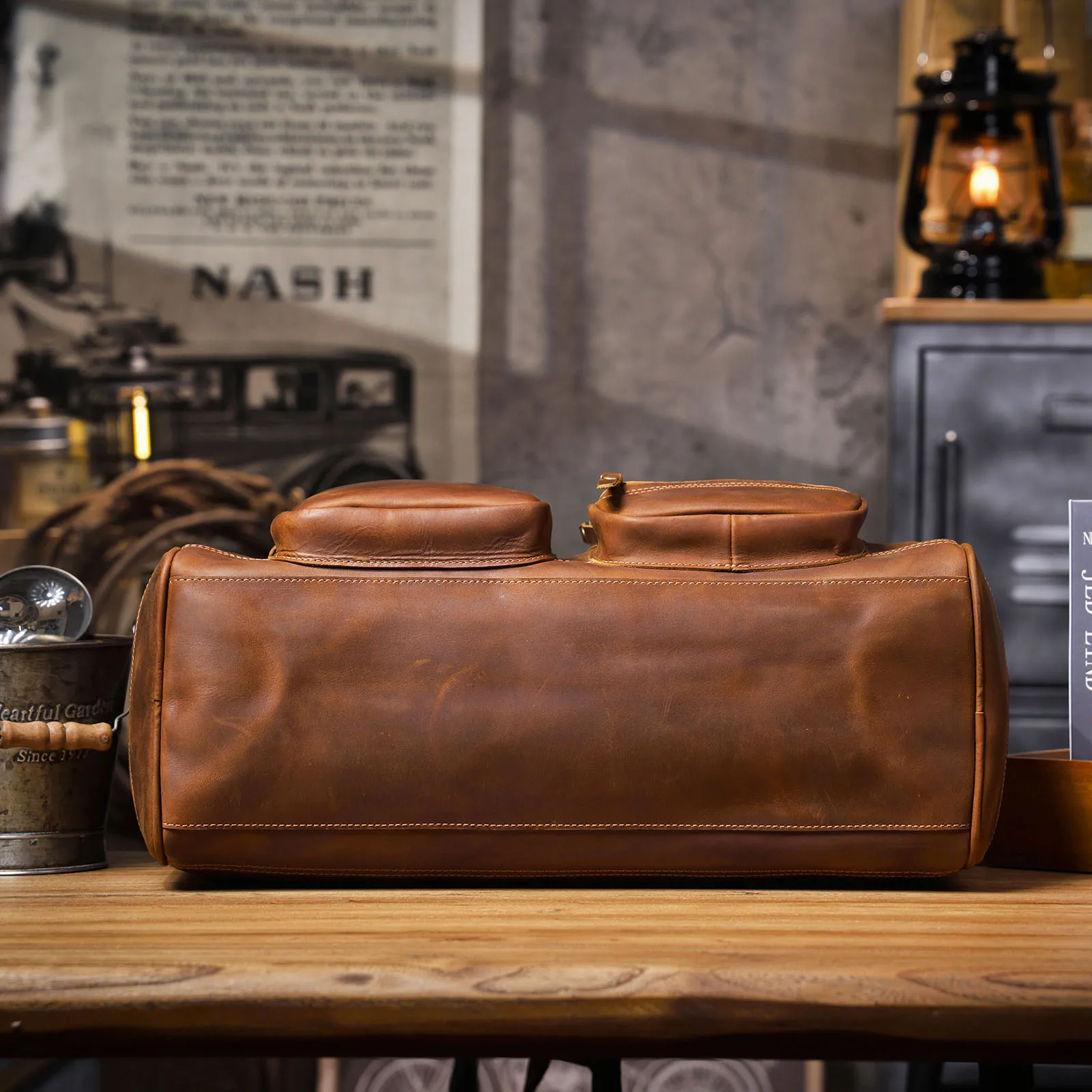 S.WORKER Premium Echtleder Business-Handtasche Vintage Herren Vollnarbenleder-Aktentasche für Geschäftsarbeit 16" Laptop-Tasche – Detail 10