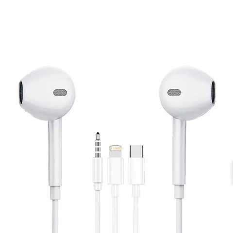 Original Wired Earphones For  iPhone 17 16 15 14 13 12 11 Pro Max iPad In-Ear Earbuds For Lightning USB-C 3.5mm Earphone