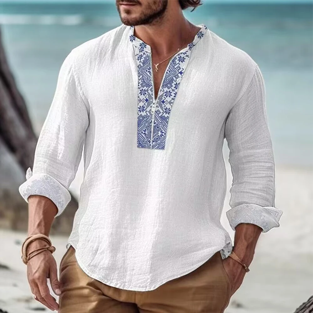 

For Men Shirt Cotton Blend Long Sleeve Loose Mens Beach Parties Tee Blouse Casual High Quality Widely Applicable