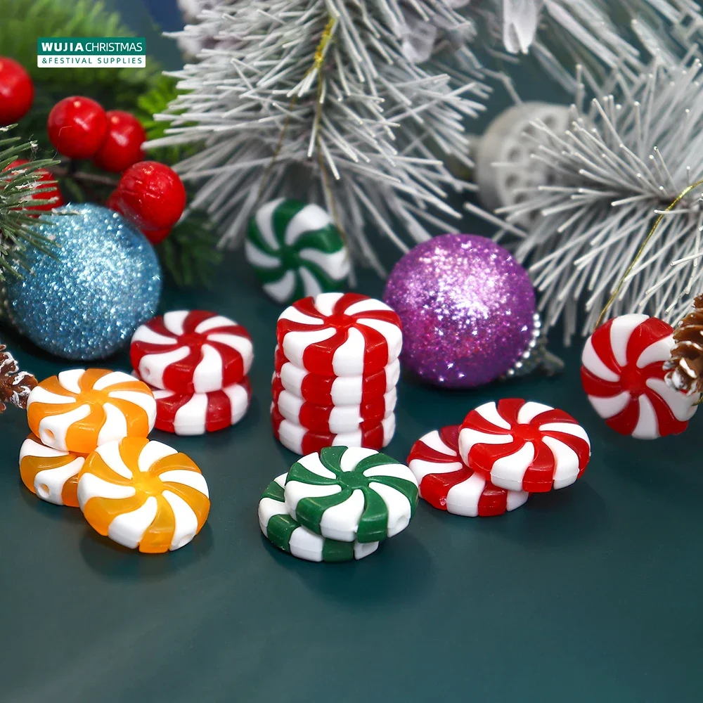 50pcs New Year Acrylic Candy DIY Xmas Tree Hanging Christmas Simulation Candies Peppermint Ornaments Sweets Drop Pendants Gifts