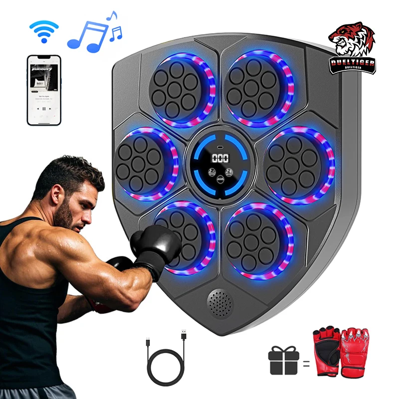 

2025 Upgrade Music Boxing Machine for Adults and Kids Bluetooth Music Wall Mounted Punching Trainer Colorful LED Boxing Training