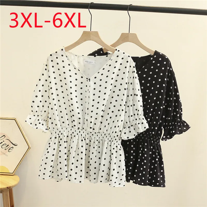 

Large Womens 2022 short sleeve shirt summer new fashion wave point V-neck shirt 3XL 4XL 5XL 6xl