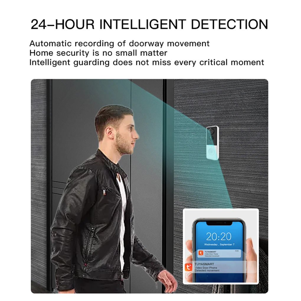 Tuya WIFI Video Doorbell 100W Pixels Support PIR Human Detection Mobile Phone Remote Wake-up Real-time Intercom