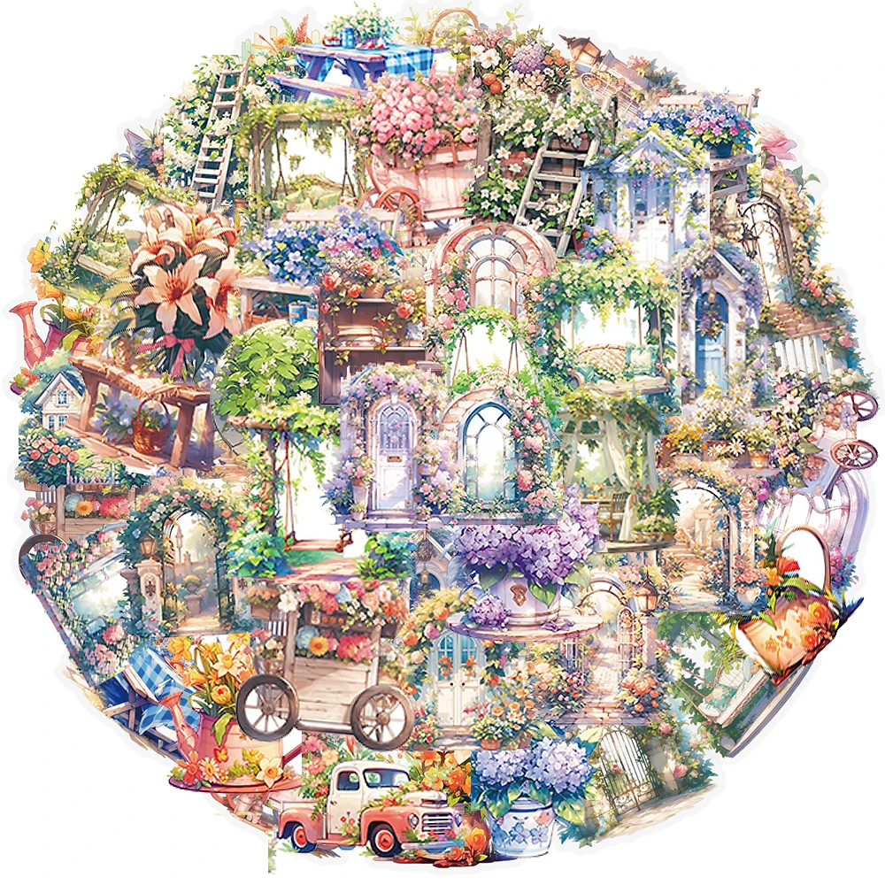 

10/30/50pcs Transparent INS Style Garden Flower Stickers Aesthetic PET Decals for Suitcase Scrapbook Phone Cute Graffiti Sticker