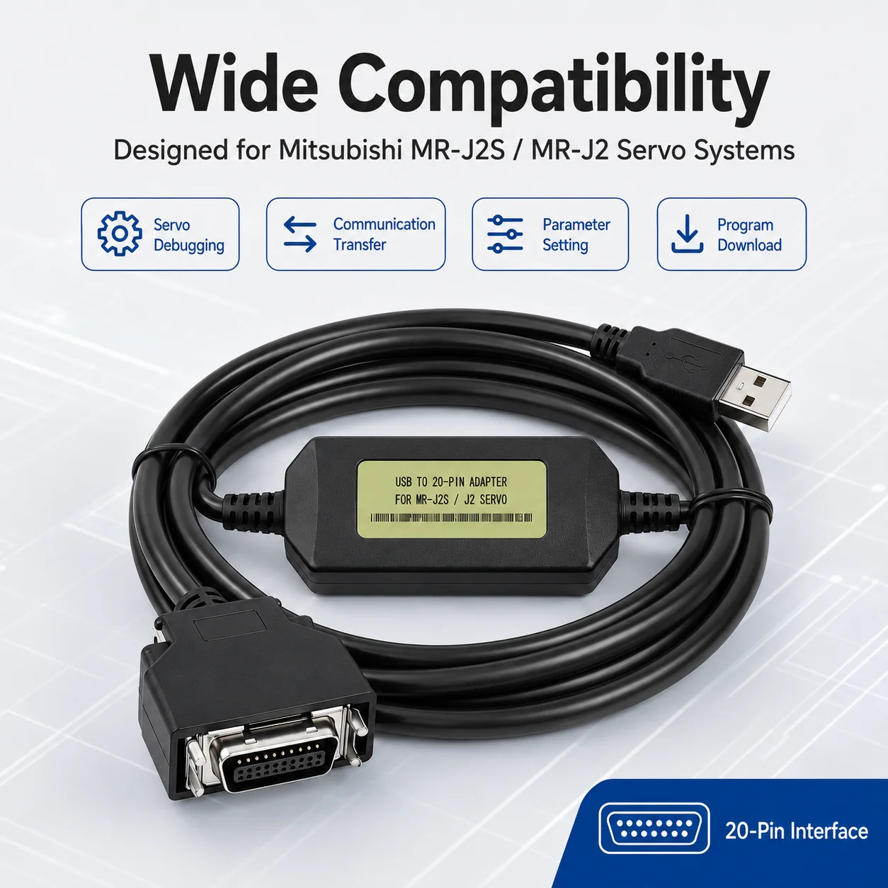 3M USB Servo Debug Cable for Mitsubishi MR-J2S MR-J2 20-Pin Data Transfer Parameter Setting Programming Adapter