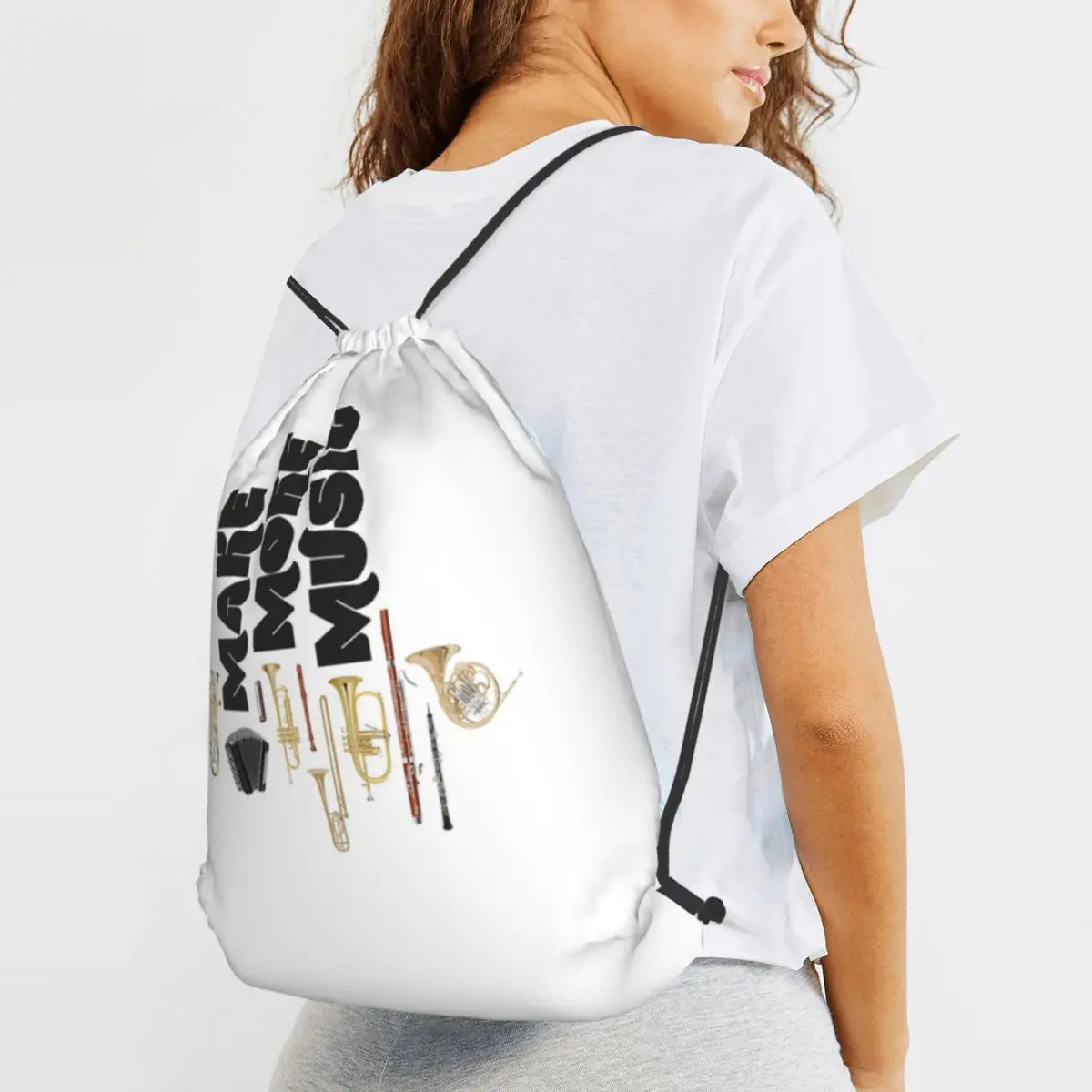 Make More Music Backpacks Fashion Drawstring Bundle Pocket Sports Bag Book Bags for Man Woman School