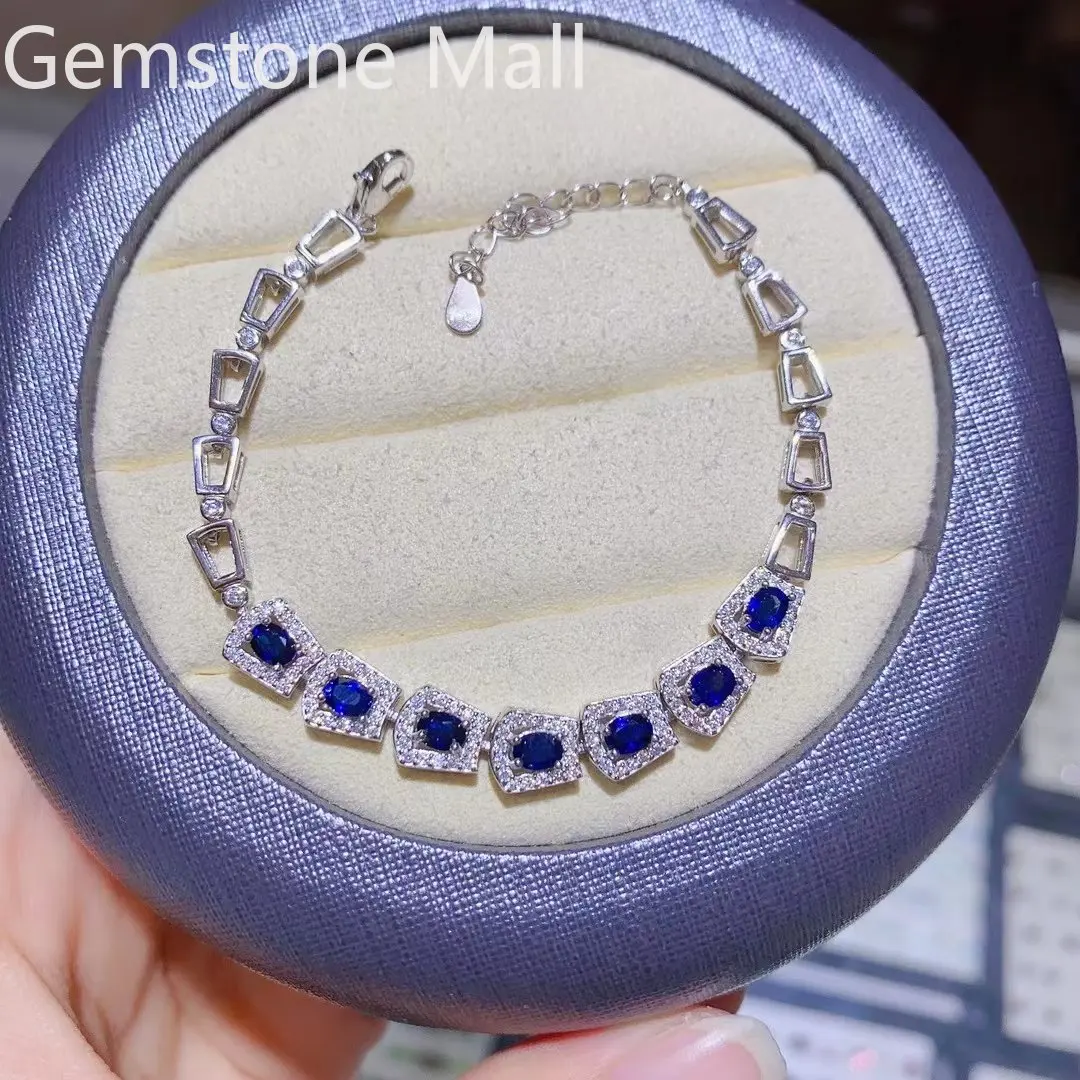 

Fashion Silver Bracelet with Gemstones 3mm*4mm Natural Sapphire Bracelet 18K Gold Plating 925 Silver Sapphire Jewelry