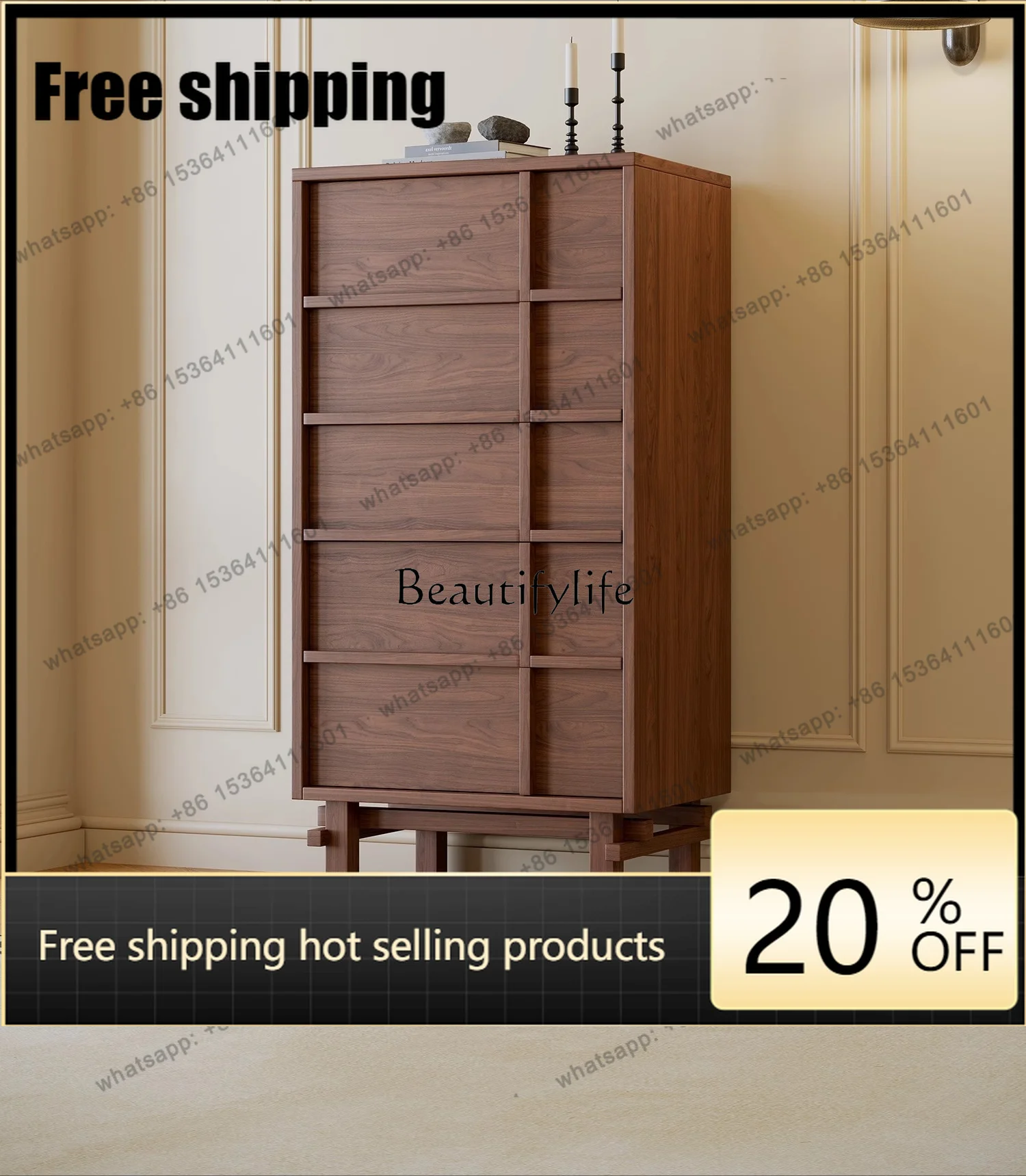 LX Retro Five-bucket Locker, Large-capacity Minimalist Bedroom Against The Wall, Multi-layer Storage Locker At The End Of The B