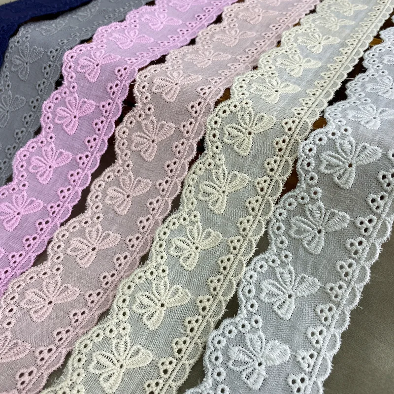 

3Yards Of 4cm Width Hollow Embroideried Colorful Bow Cotton Lace Fabric DIY Skirt Neckline Bedding Clothing Decorative Sewing Ac