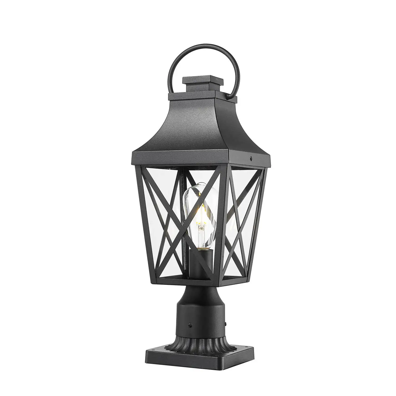 Outdoor Post Light,Lamp Post Light Fixture,Post Lantern with Pier Mount Base,Textured Black,21.3in,Suitable for Gardens, Yards o