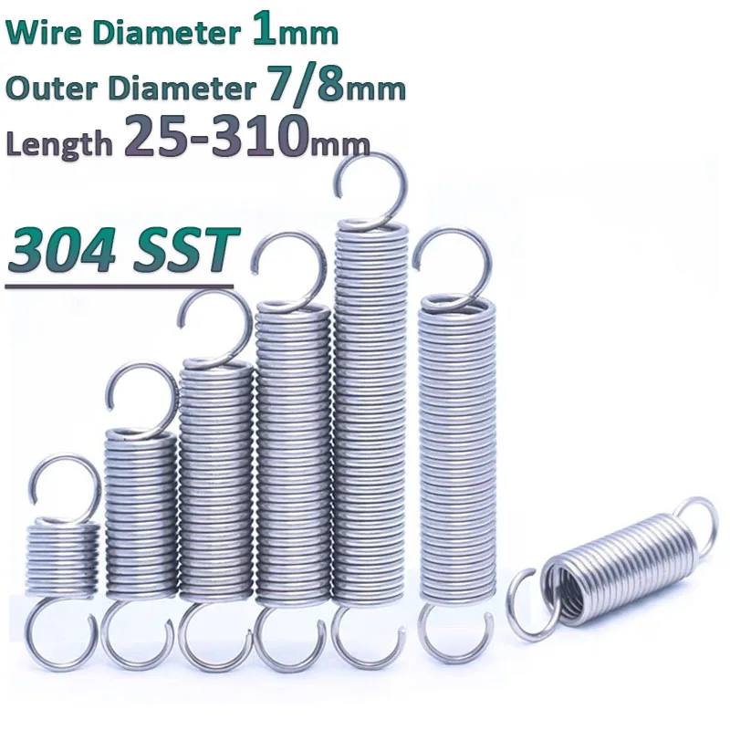 

1mm Open S Hook Tension Spring Stainless Steel Helical Pullback Extension Expansion Tensile Springs OD 7/8mm Length 20-310mm