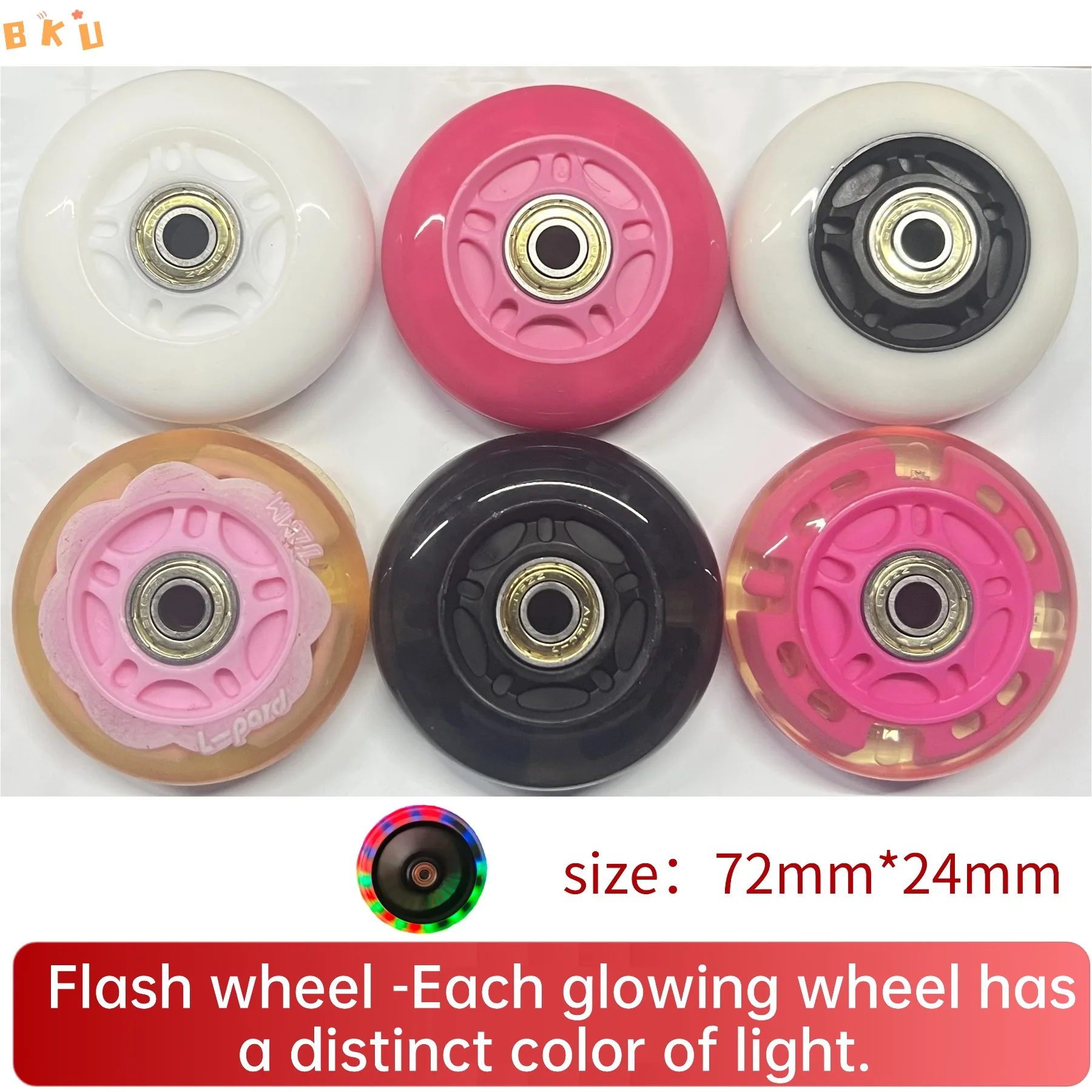 عجلات مضيئة بإضاءة LED مكونة من قطعتين 72 مم من عجلات التزلج المتوهجة PU مع محامل ABEC-7 للزلاجات المضمنة والدراجات البخارية والأمتعة - خيار 6 ألوان