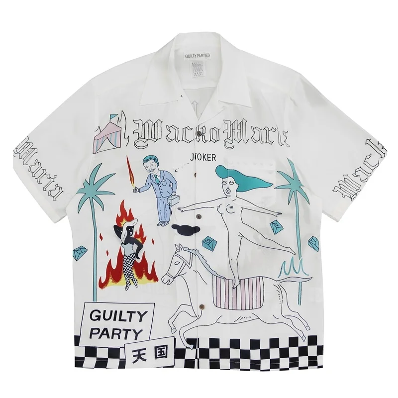 Best Quality Summer Mens Womens WACKO MARIA World Peace Collection Prints Pattern Hawaii Short Sleeve Shirt Loose Casual Tops