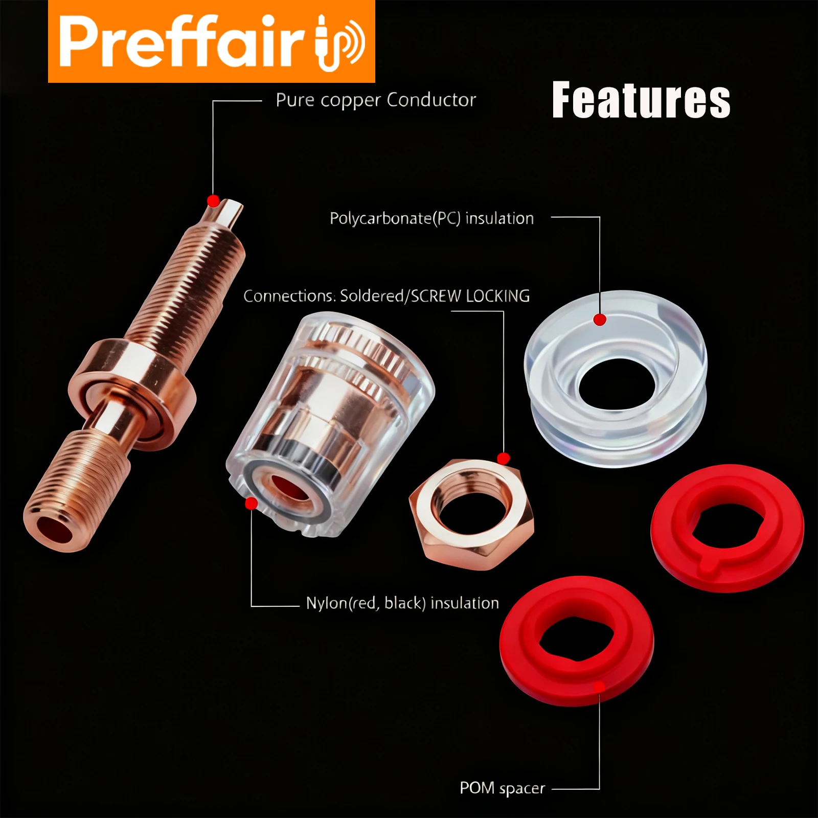 Preffair 4PCS Hi-End Pure Red Copper Plated Hifi audio Amplifier Speaker Banana Plug Female Terminal Binding Post Socket