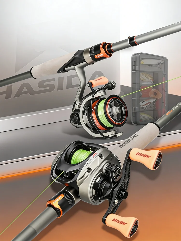 Combo de caña de pescar Histar MS X con guías Fuji, carrete de spinning y baitcasting preensamblado para lances largos, kit de señuelos para pescadores.