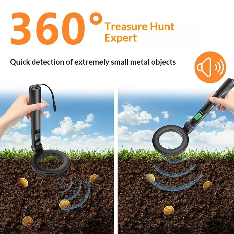 Handheld Metal Detector High Sensitivity 3 Modes LED Display Scanning Pinpointer Foldable Detection Instrument for Gold
