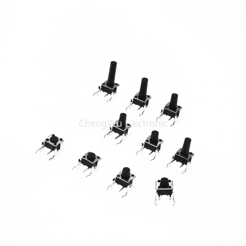 50PCS PCB Momentary Tactile Tact Push Button Switch Right Angle with Stent 6x6x4.3/5/6/7/8/9/12MM