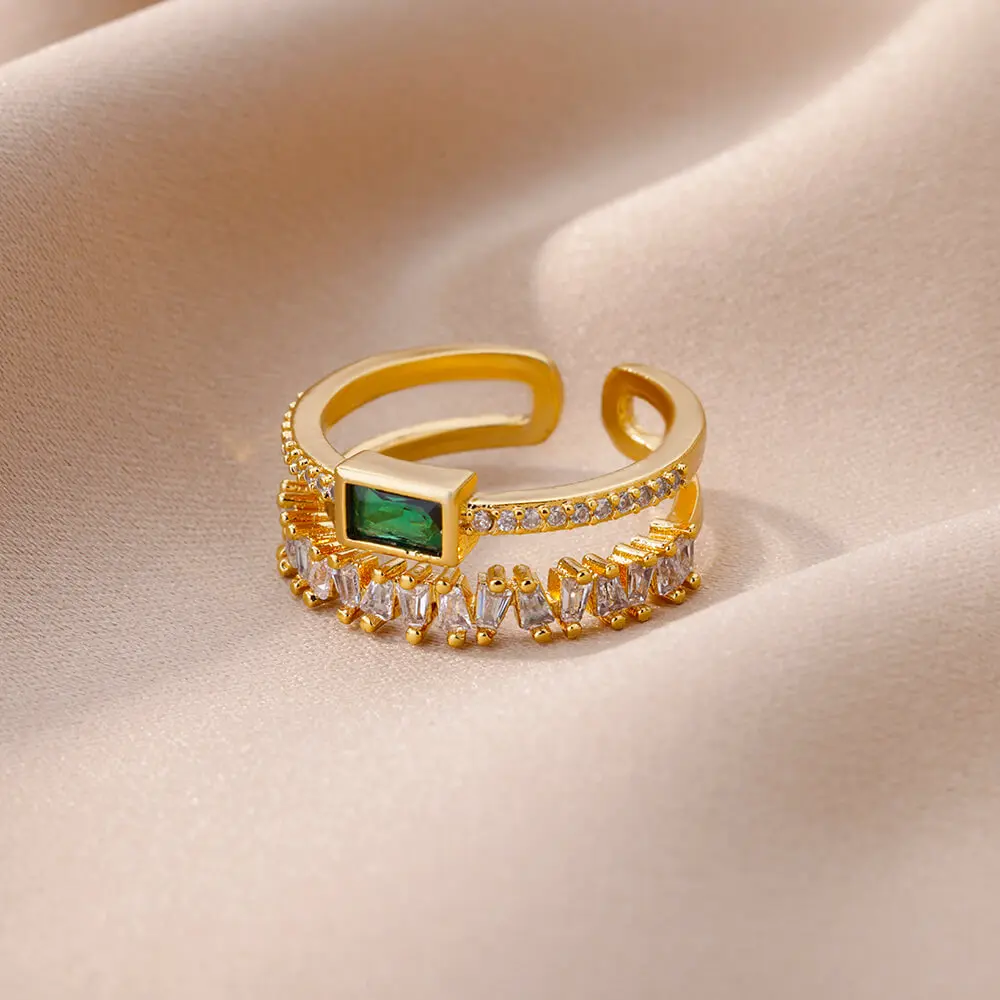 Multi-layered Zirconia Openwork Rings For Women 18K Gold-Plated Copper Pearl Rings Classic Aesthetic Jewelry Free shipping