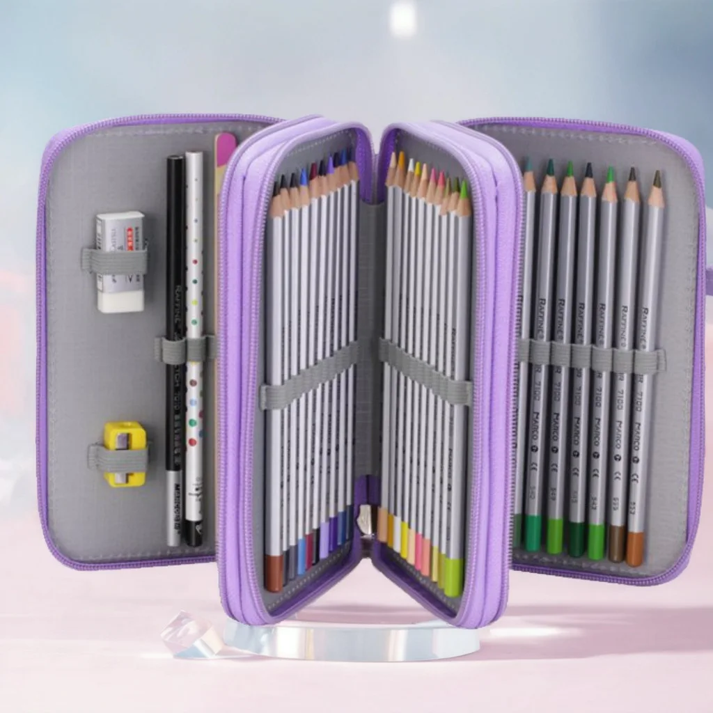 48 Slots School Pencil Case Supplies for Girls Boys Pencilcase Stationery Organizer 3 Compartment Pen Box Holster Bag Acsesories