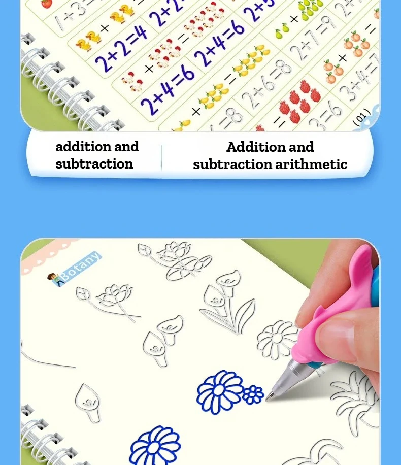 4-teiliges Magic Groove-Übungsheft für Kinder, wiederverwendbares Schreibbuch, verwendet für englische Kalligraphie im Vorschulalter, zum kostenlosen Abwischen und Lernen – Detail 5