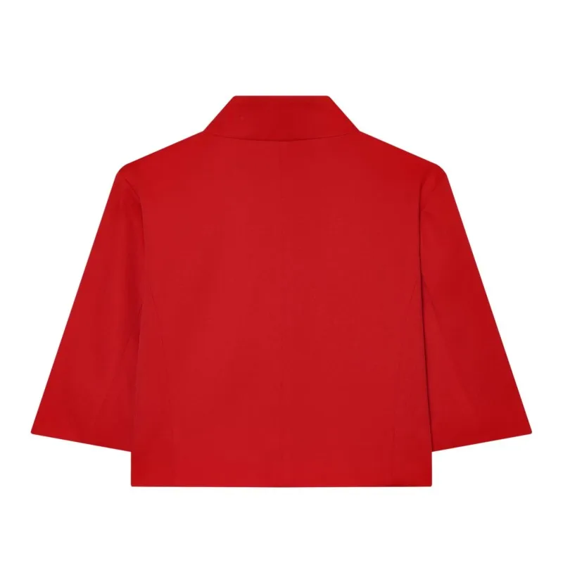 Women's Cropped Short Blazer New 2026 Spring Summer High-Neck Short Sleeve Button Simple Solid Women Coat Female Chic Tops