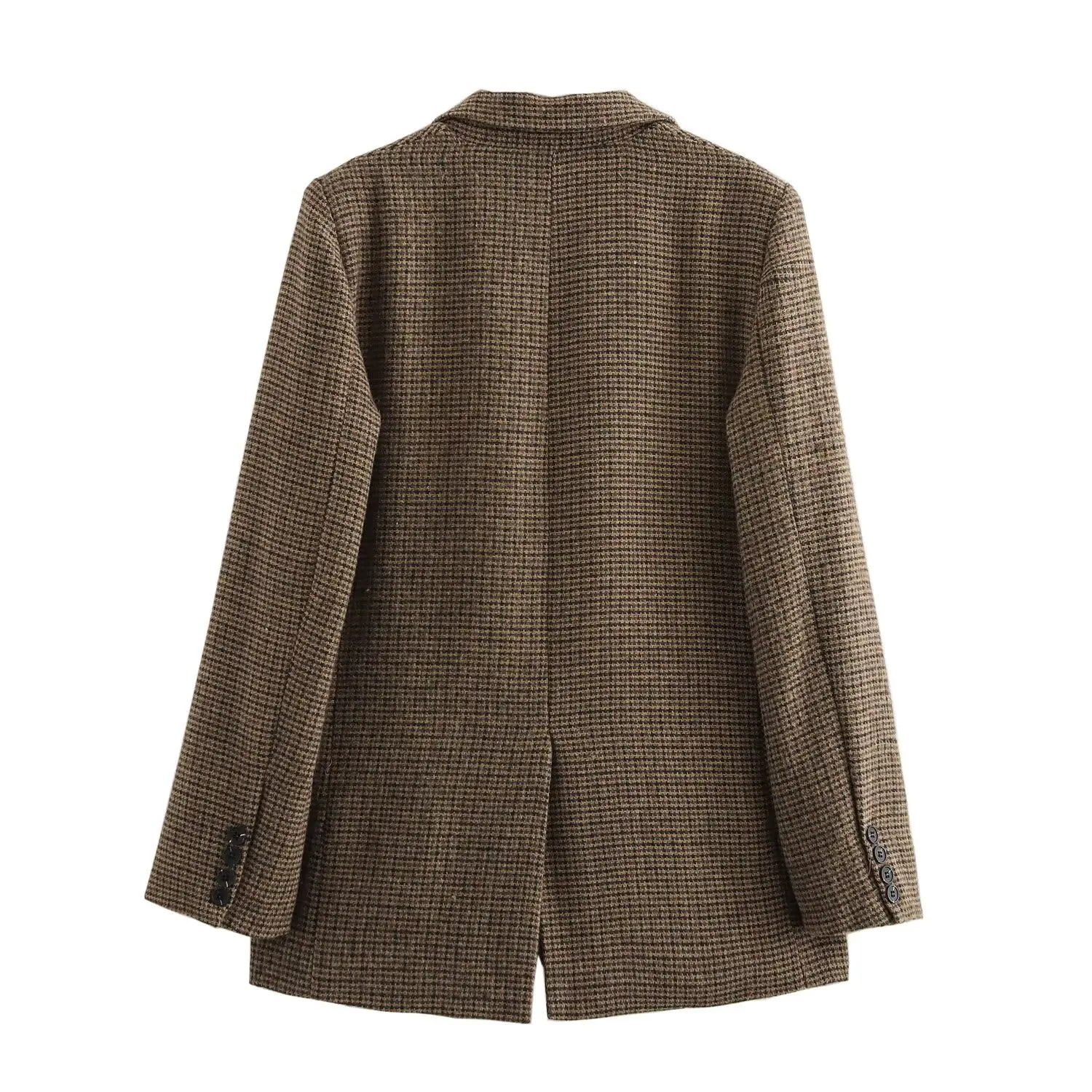 Jaqueta de Terno Fena em Lã com Estampa Xadrez, Casual, Ajuste Solto, Manga Longa, Design Faion, Fibra de Poliéster, Co...