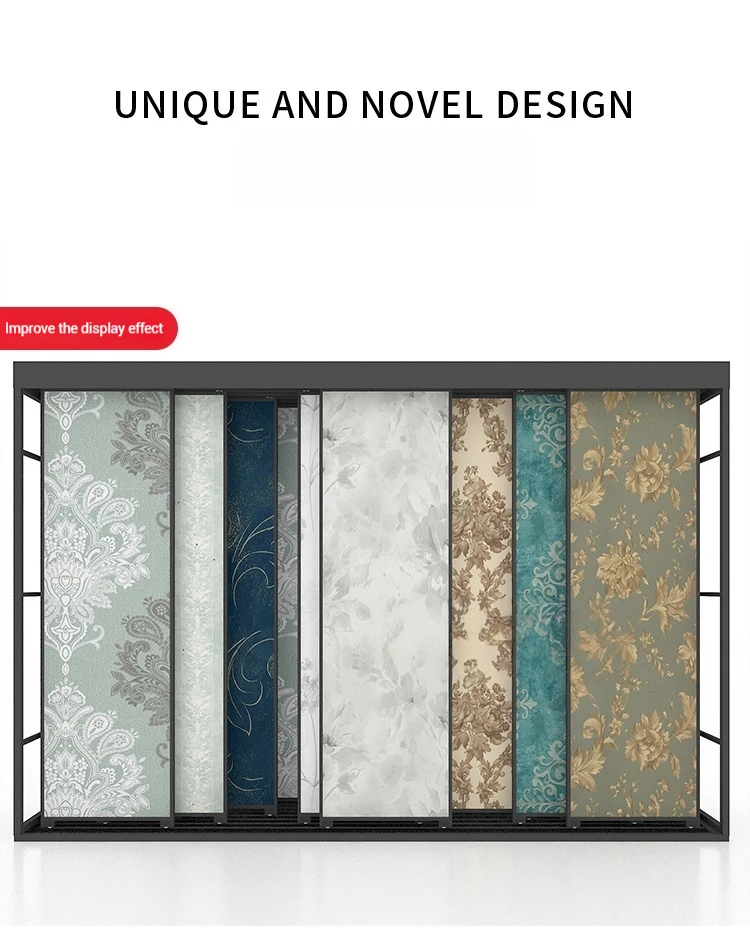 Customized Modern Heavy Stainless Steel 2mm Sliding Display Rack for Ceramic Tiles Floor Push Pull Use in Showroom