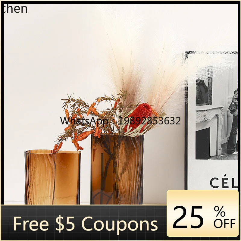

Light Luxury Colored Glass Vase Ornament Model Room Artificial Dried Flower Bouquet Display High-End Decorative Floral Art