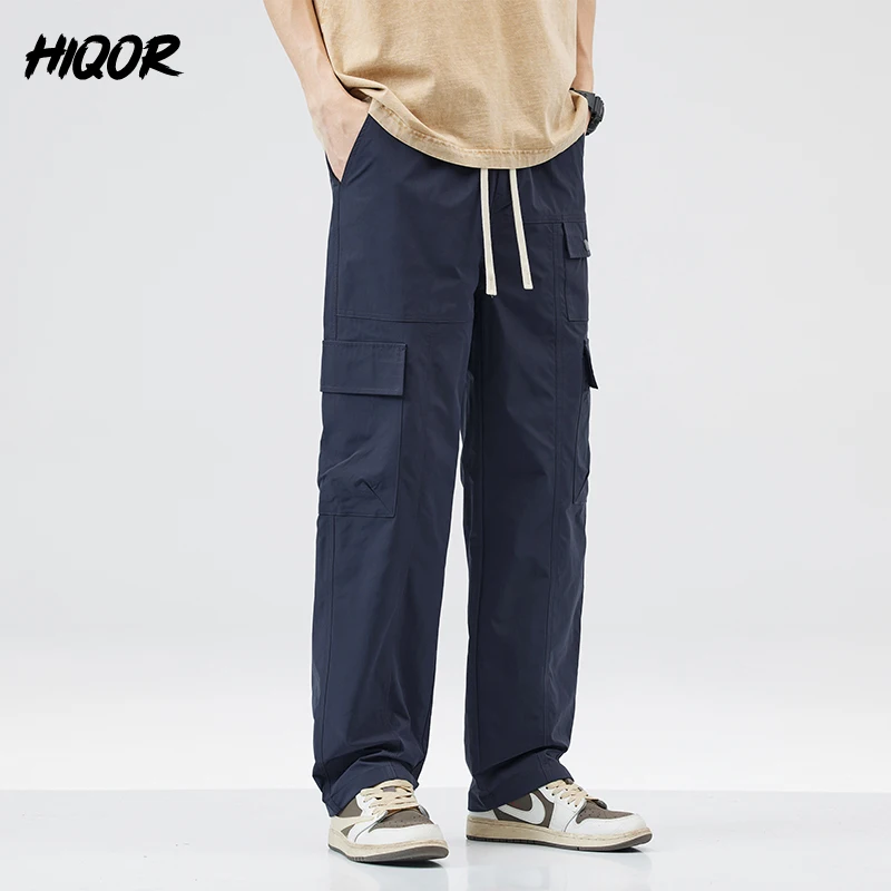 

HIQOR 2024 Spring New Men's Cargo Pants Loose Pantalones Cargo with Multi Pockets Baggy Pants for man outdoor Straight Trousers