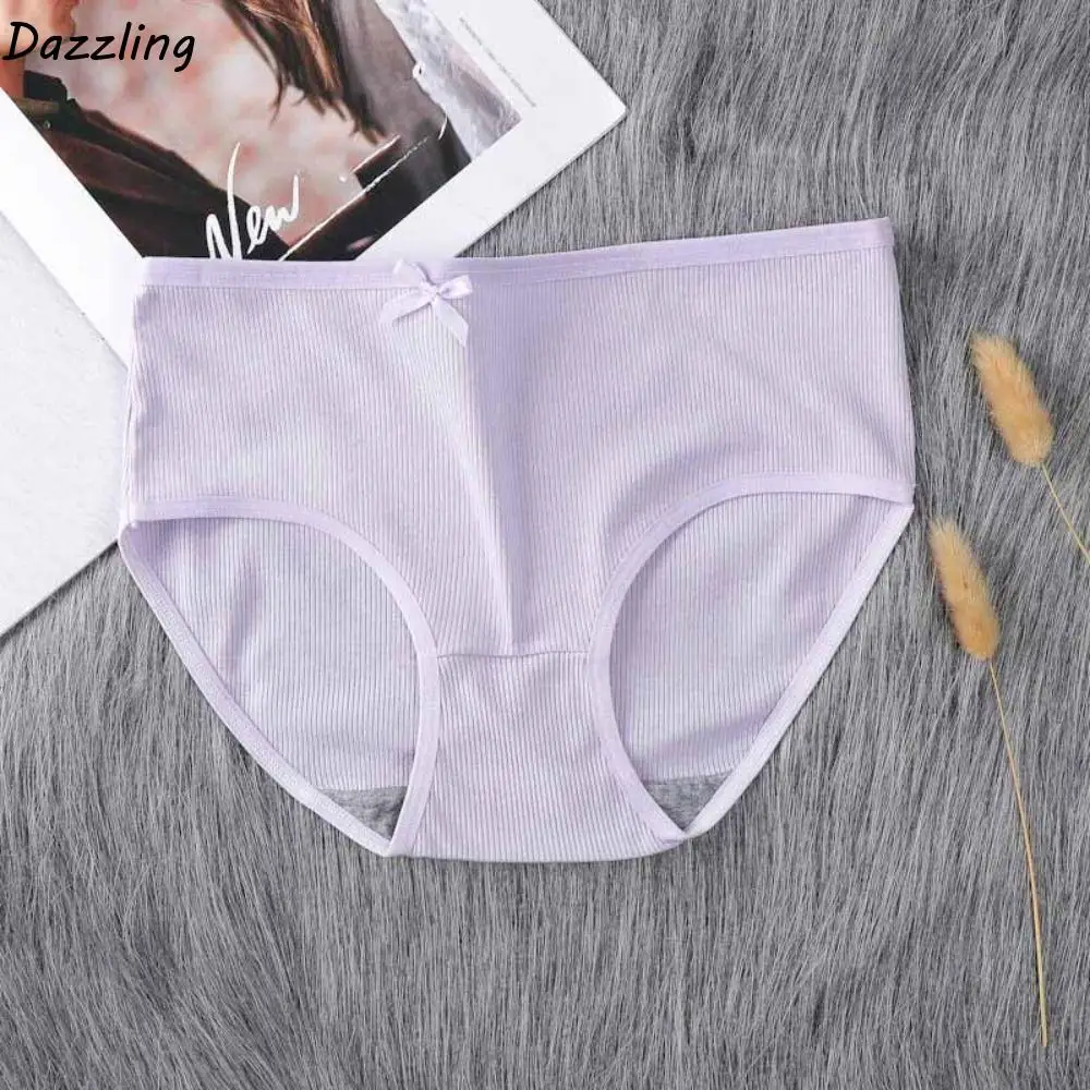 

8Pcs Fashion Bowknot Simple Underpants Cotton Crotch Mid Waist Seamless Briefs Solid Color Panties Underwear for Women Lady