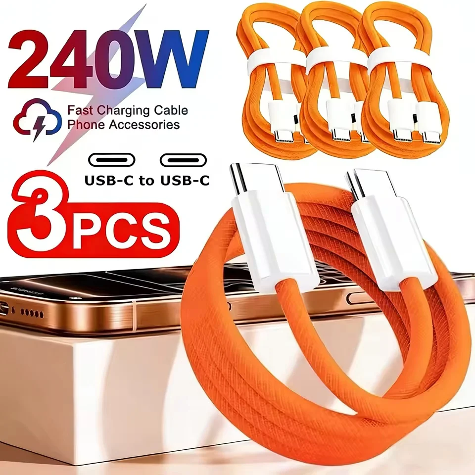 3PCS USB C Cable to USB C 240W Fast Charging Charger Cable Supports Fast Charging For iPhone 17 16 15 Samsung Huawei Xiaomi etc