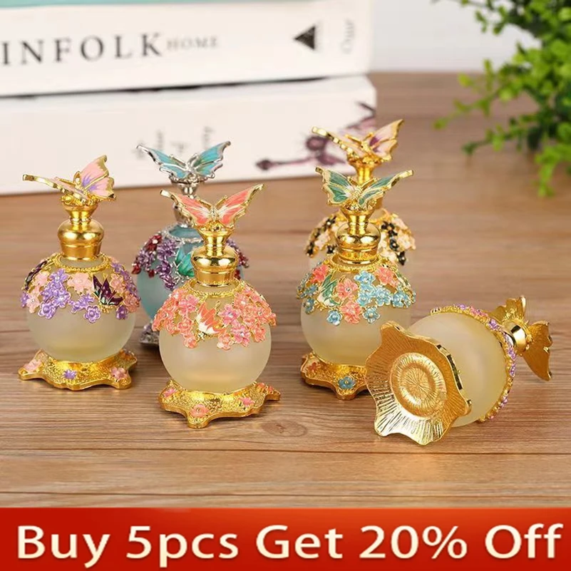 25ml Vintage Perfume Bottle butterfly Handmade Manual Painting Small Empty Refillable Bottles Metal Glass Wedding Decor Gift