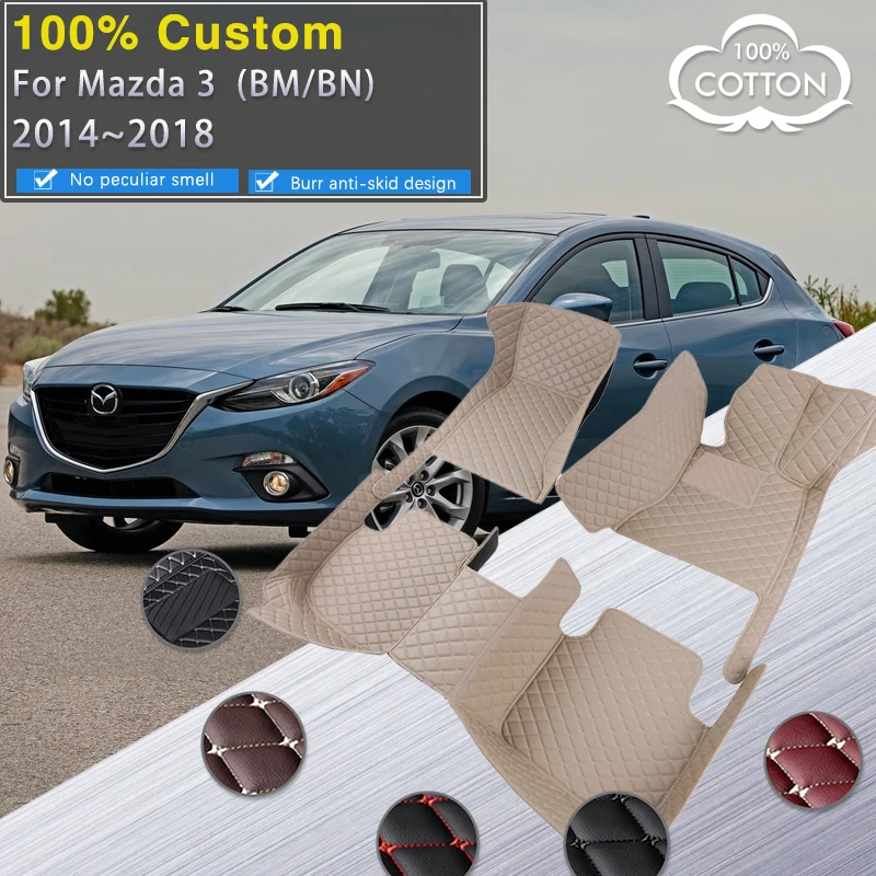 Car Floor Mats For Mazda3 Mazda 3 BM BN 2014~2018 Durable Waterproof Carpet Auto Rugs Luxury Leather Mat Car Accessories 2015