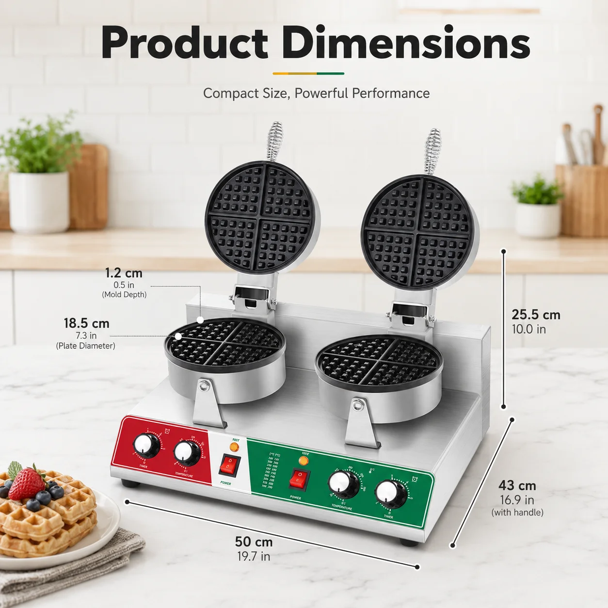 Commercial mesh format heart-shaped thick waffle electric rotary oven double-sided heating, stainless steel material