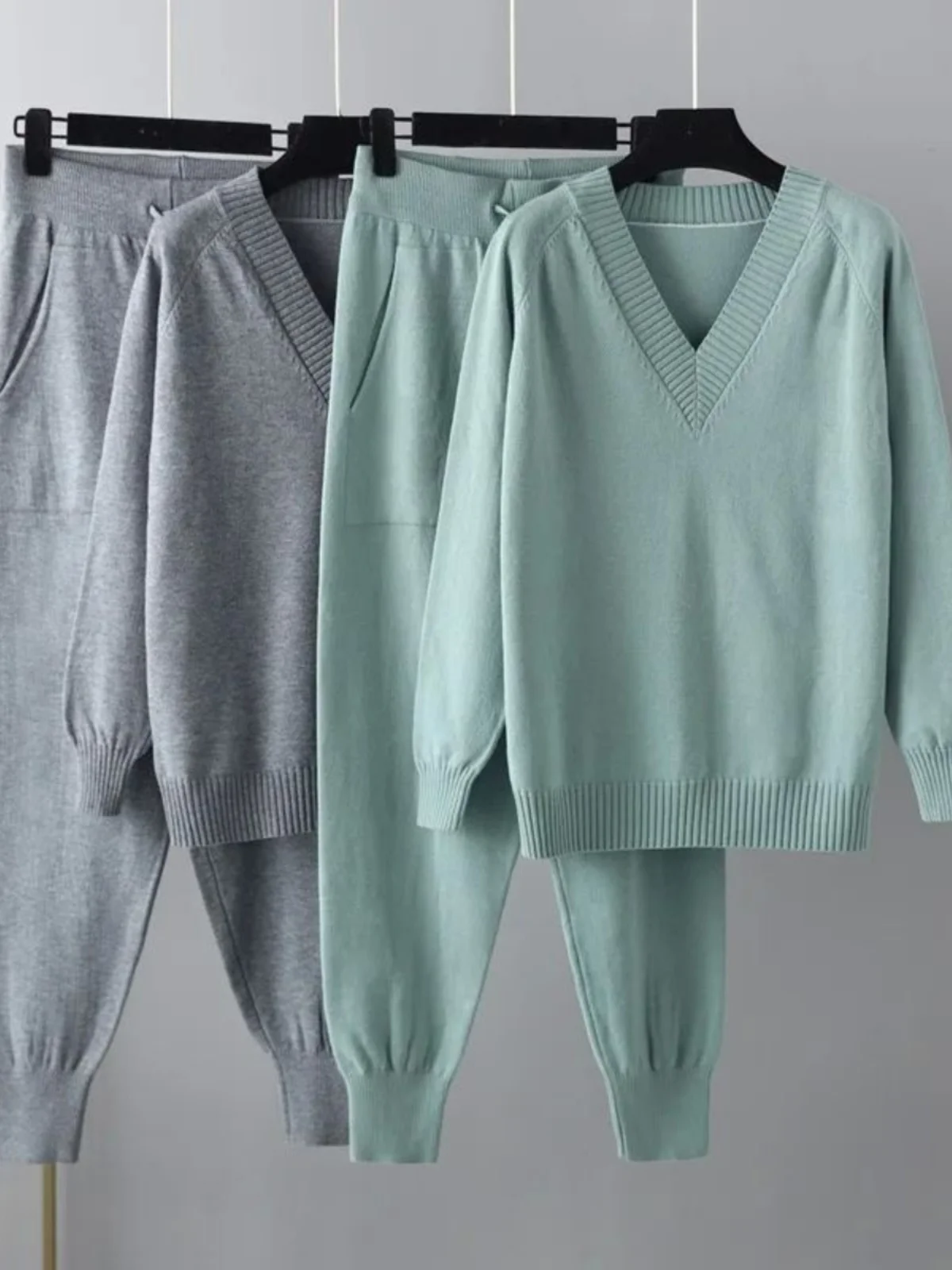 

Women's Casual Harlan Sweater Pants Set Long Sve V-Ne Polyester Two-Piece Summer Outfit Comfortable Breathable Faion