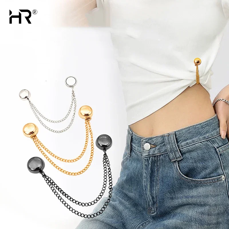 2Pcs Multi-Function Magnetic Clothing Clip with Chain Metal Buttons Clip Clothes Scarf Trouser Legs Cuff Fixing Magnet Pin