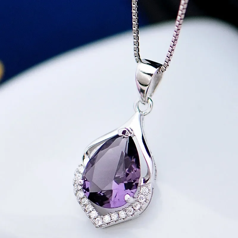 Natural Amethyst S925 Silver Necklace Female Pendants Clavicle Chain Accessories Peridot Gemstone Bizuteria Jewelry Pendants